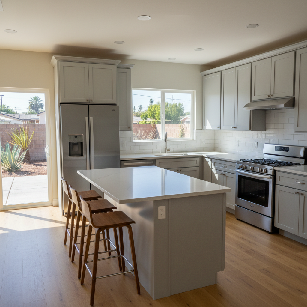 Completed kitchen remodel work at a residential property in Downey, CA