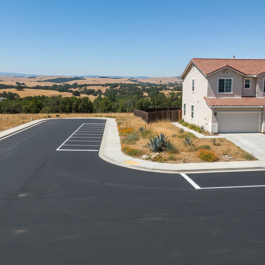 Completed asphalt striping work at a residential property in Yuba City, CA
