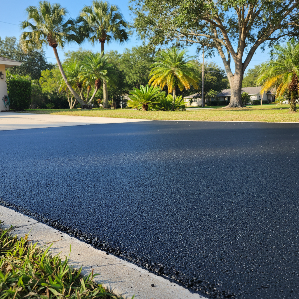 Completed asphalt sealcoating work at a residential property in Plantation, FL
