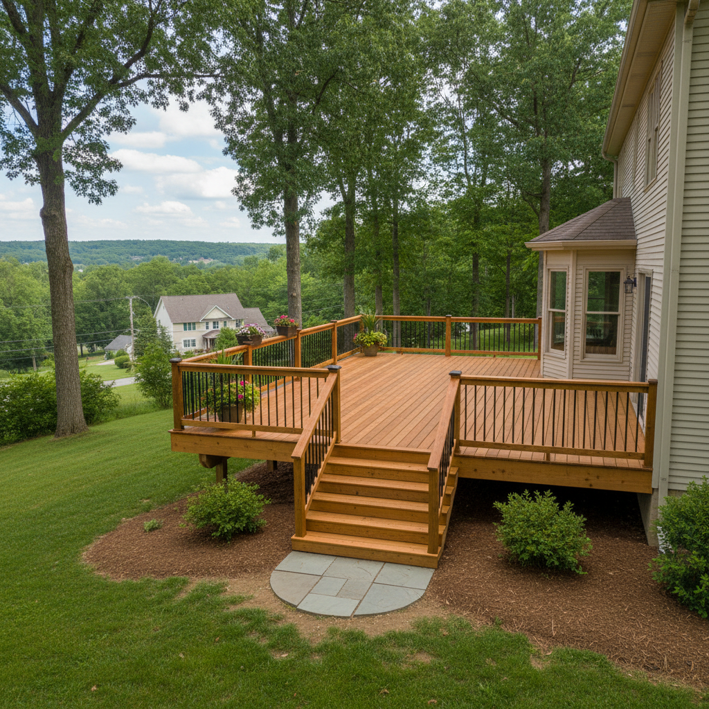 Completed deck construction work at a residential property in Galena, IL