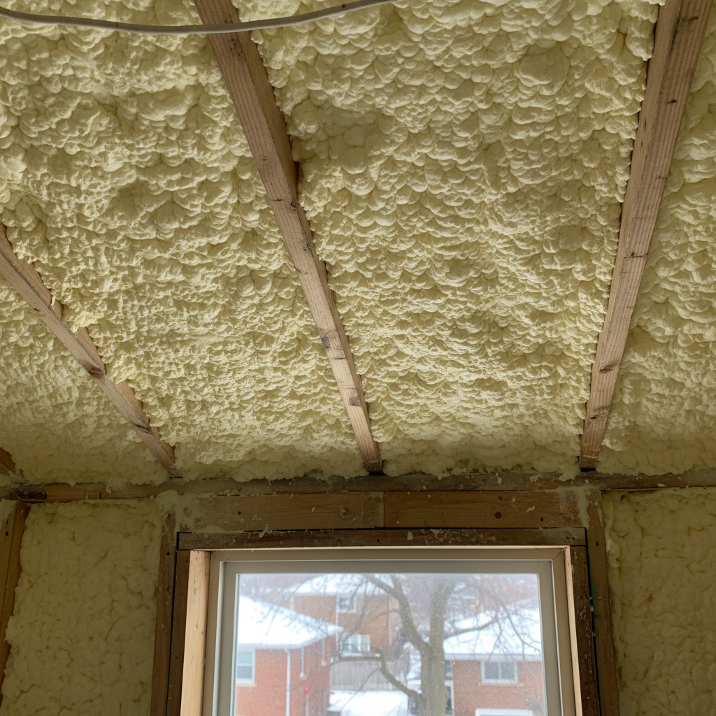 Completed open cell spray foam work at a residential property in Evanston, IL