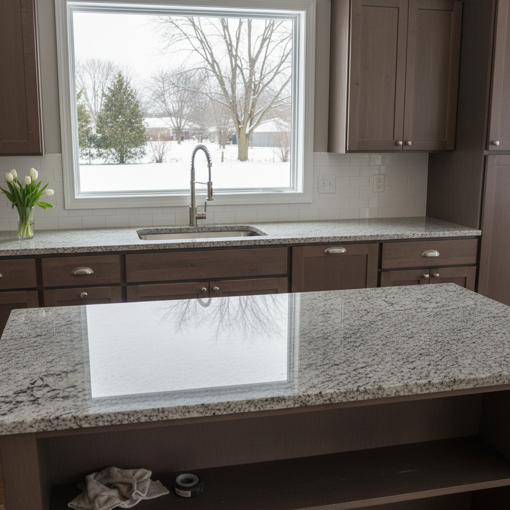 Completed countertop installation work at a residential property in Freeport, IL