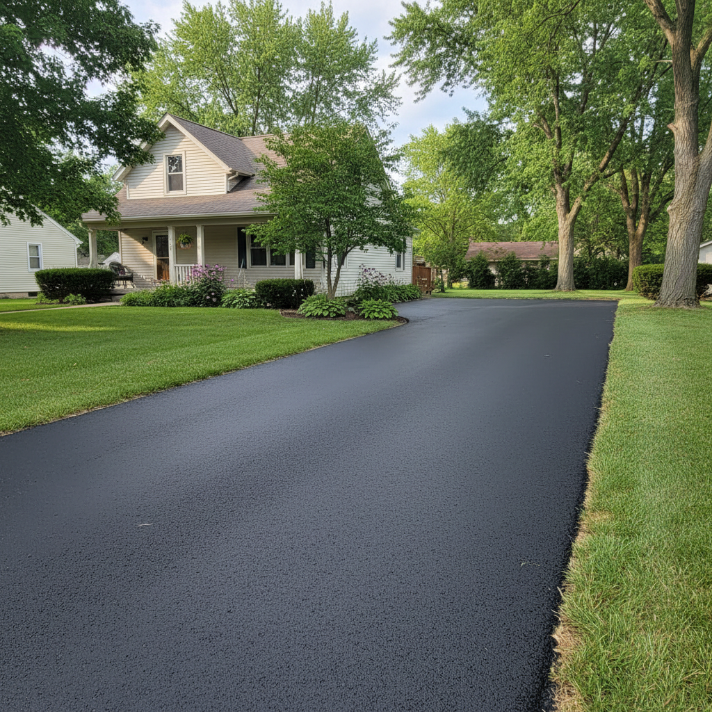 Completed driveway paving work at a residential property in South Bend, IN
