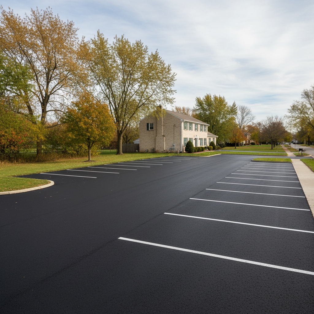 Completed parking lot paving work at a residential property in Elkhart, IN