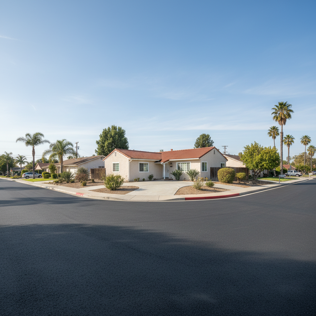 Completed asphalt paving work at a residential property in Anaheim, CA