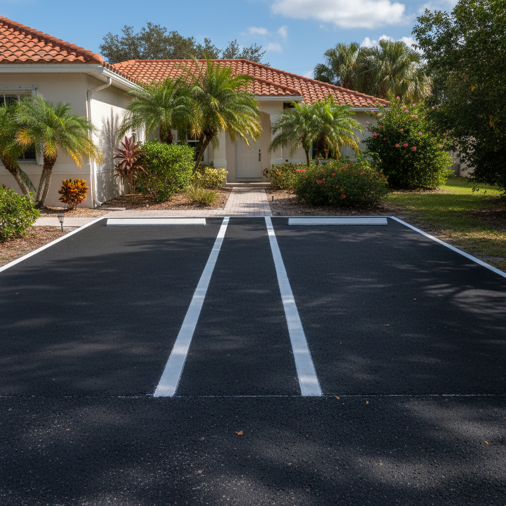Completed asphalt striping work at a residential property in Davie, FL