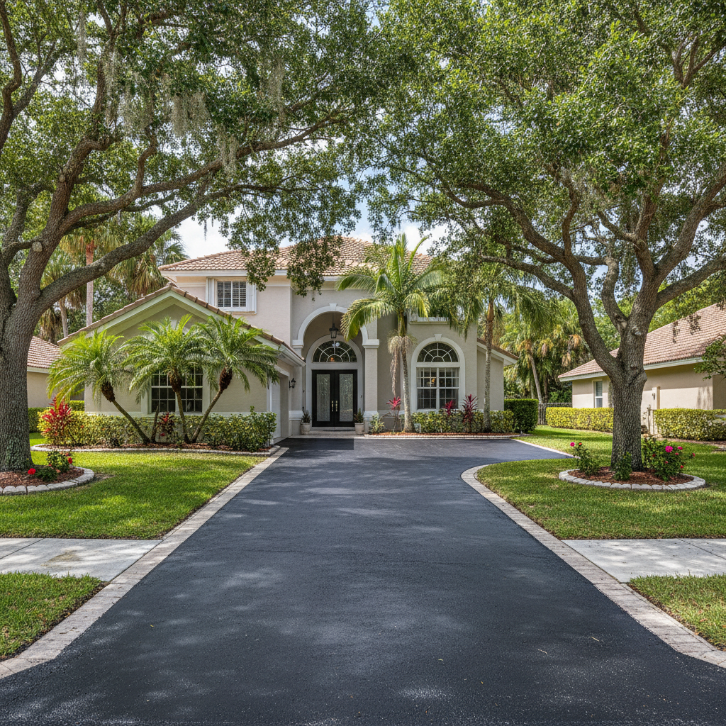 Completed asphalt sealcoating work at a residential property in Boca Raton, FL