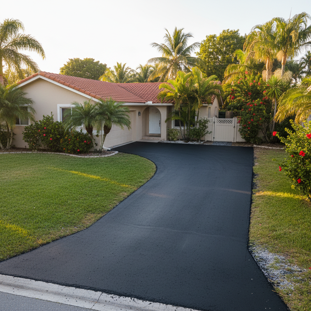 Completed driveway paving work at a residential property in Miami Gardens, FL