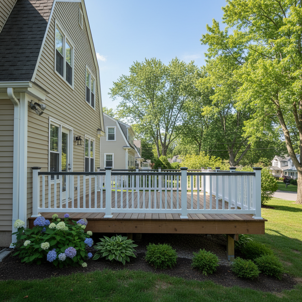 Completed deck railing installation work at a residential property in Arlington, MA