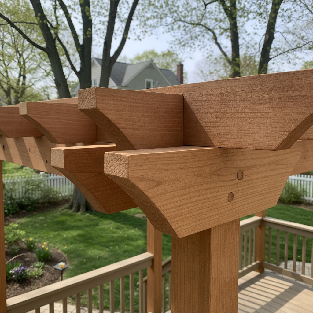 Completed pergola construction work at a residential property in Belmont, MA