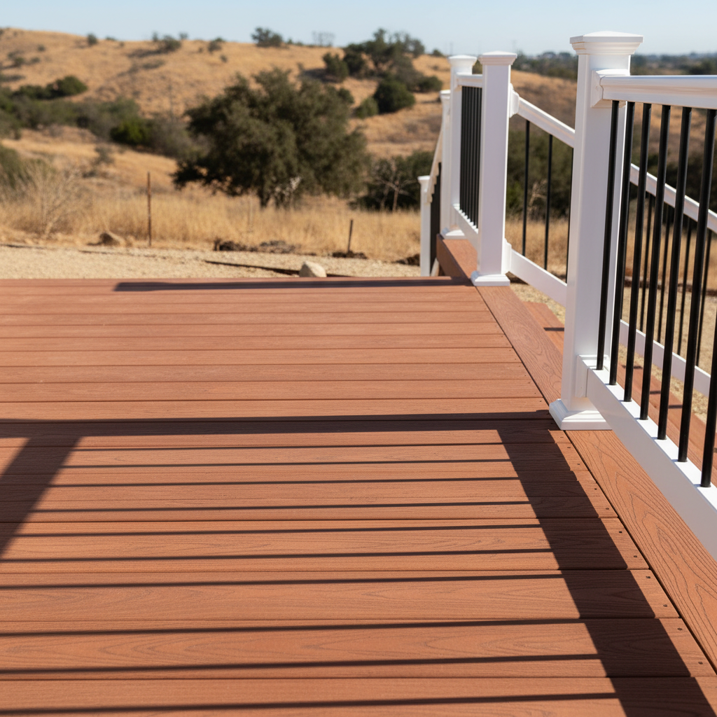 Completed deck construction work at a residential property in Perris, CA