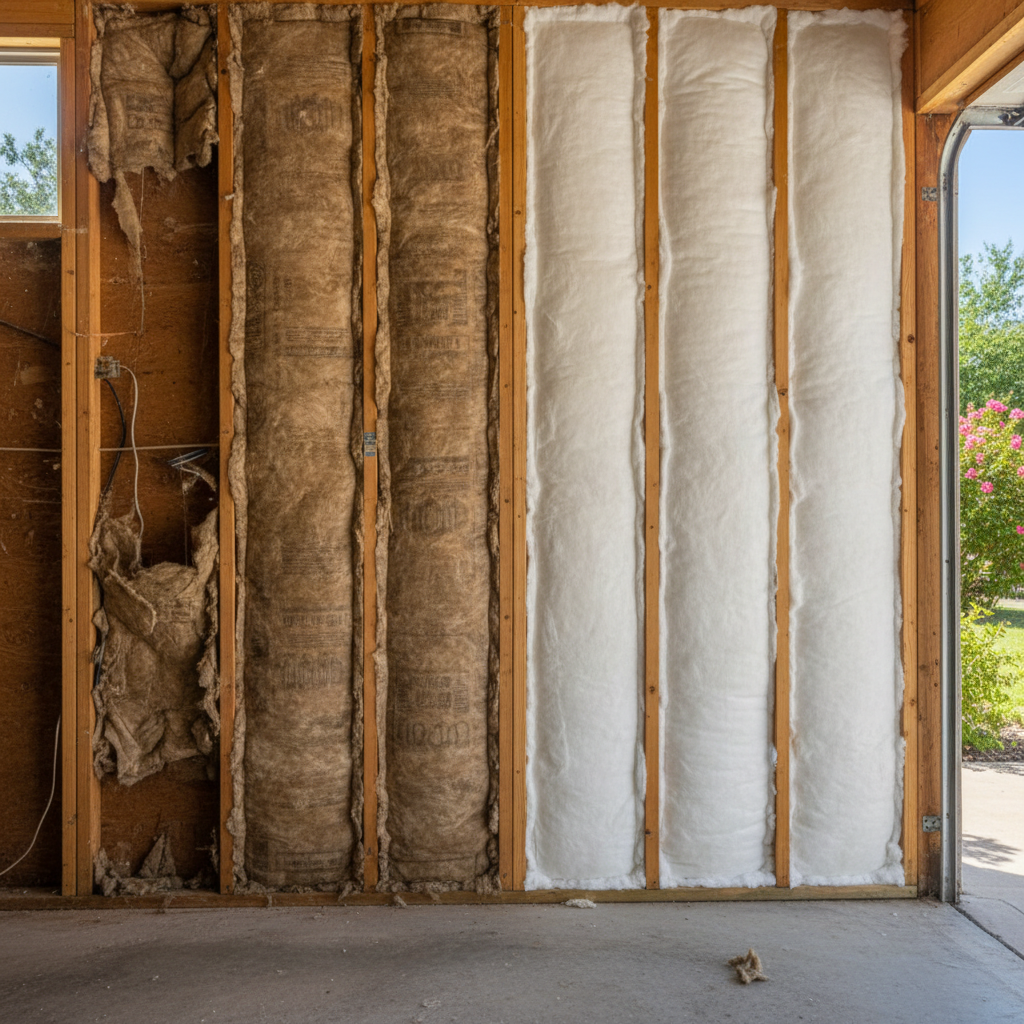 Completed garage insulation work at a residential property in Forney, TX