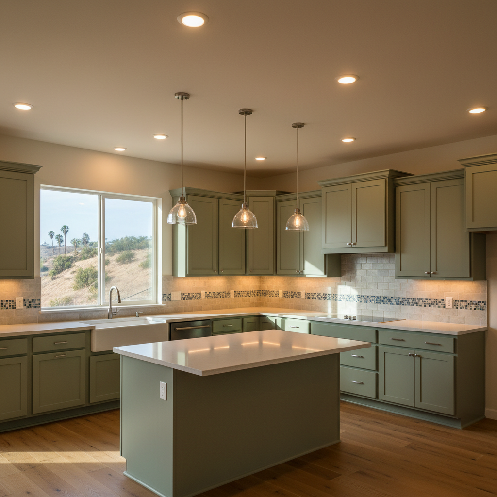 Completed kitchen lighting work at a residential property in Riverside, CA