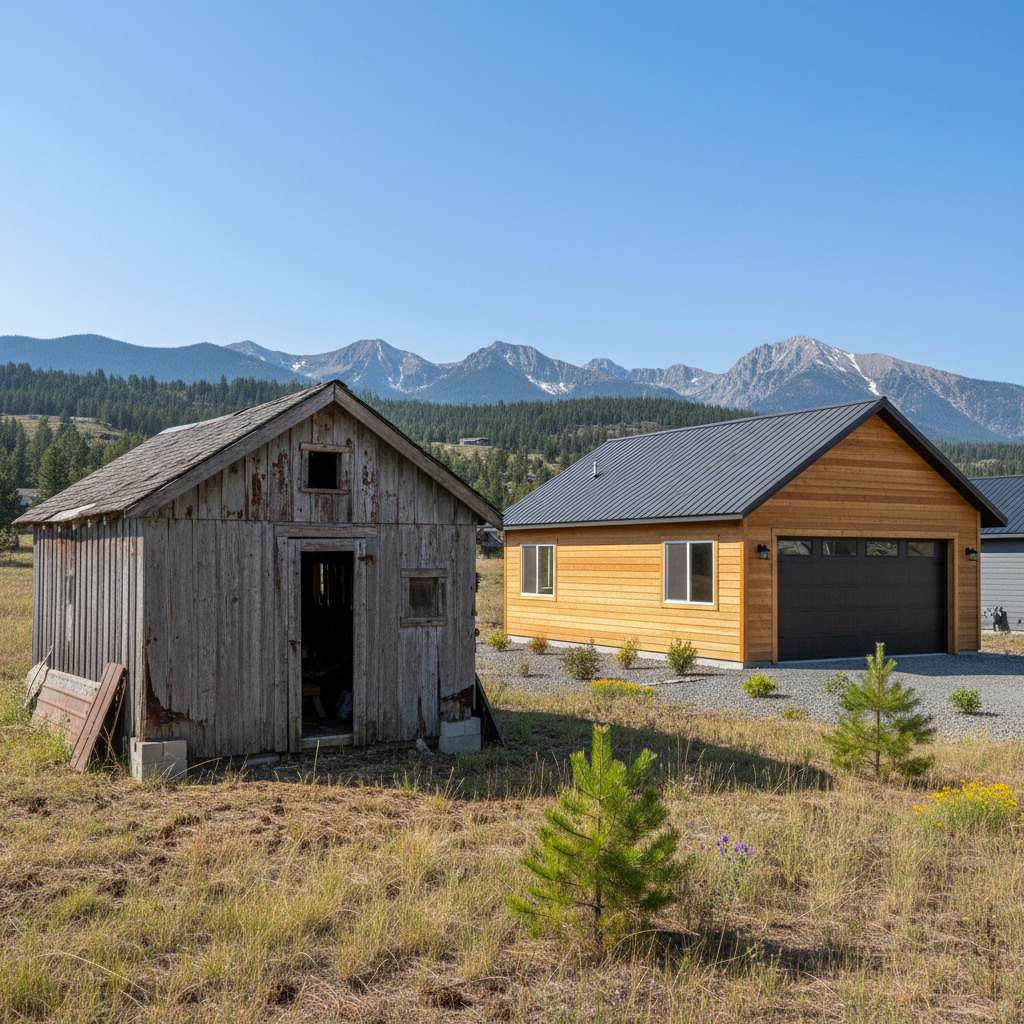 Completed garage design & building work at a residential property in Kalispell, MT