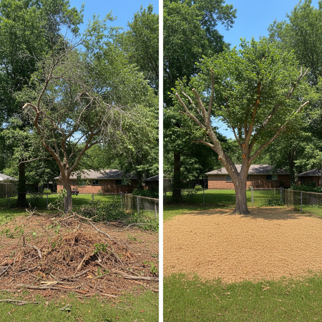 Completed tree pruning work at a residential property in Nederland, TX