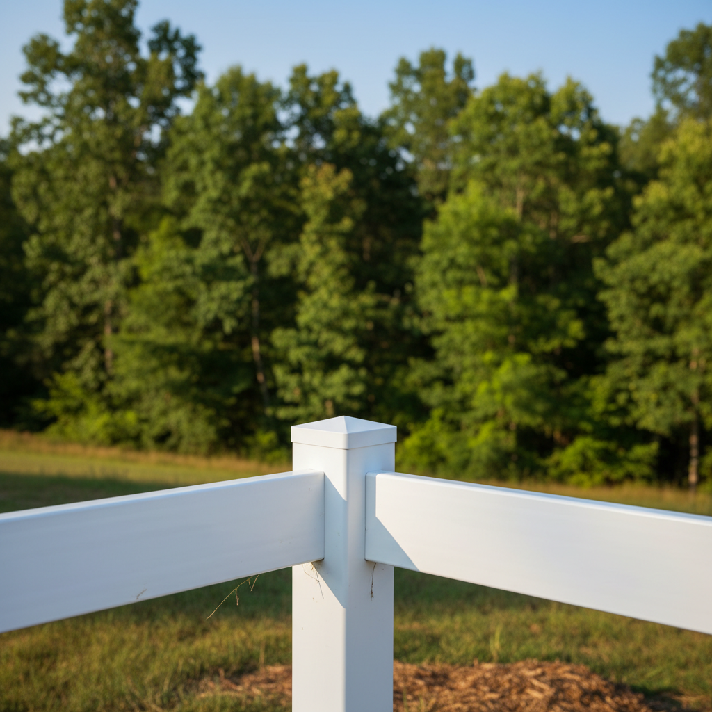 Completed vinyl fence installation work at a residential property in Rockford, TN