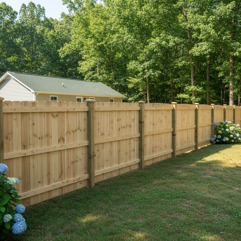 Completed wood fence installation work at a residential property in Norris, TN