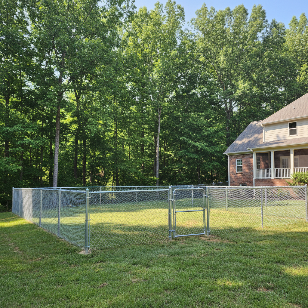 Completed chain link fence installation work at a residential property in Norris, TN
