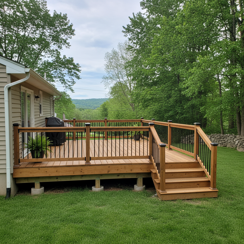 Completed deck construction work at a residential property in Hamden, CT