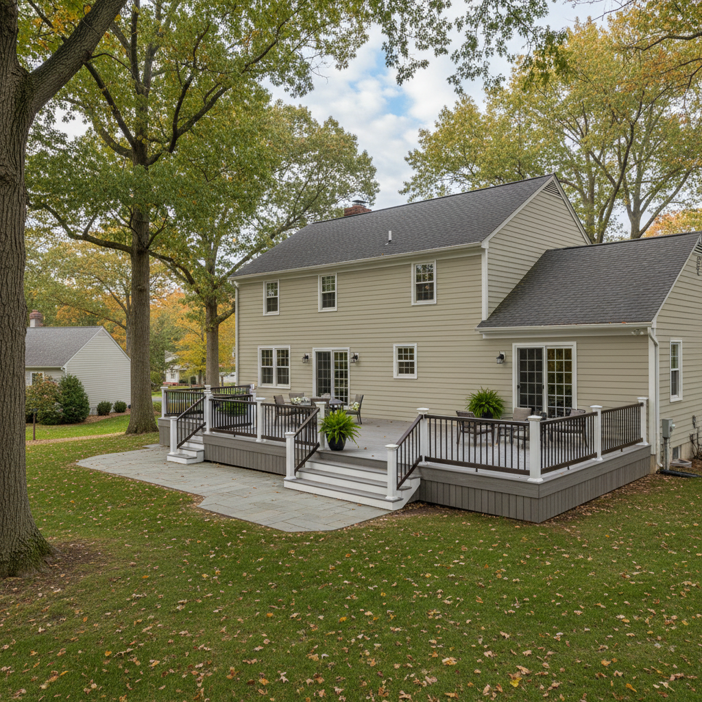 Completed composite decks work at a residential property in Hamden, CT