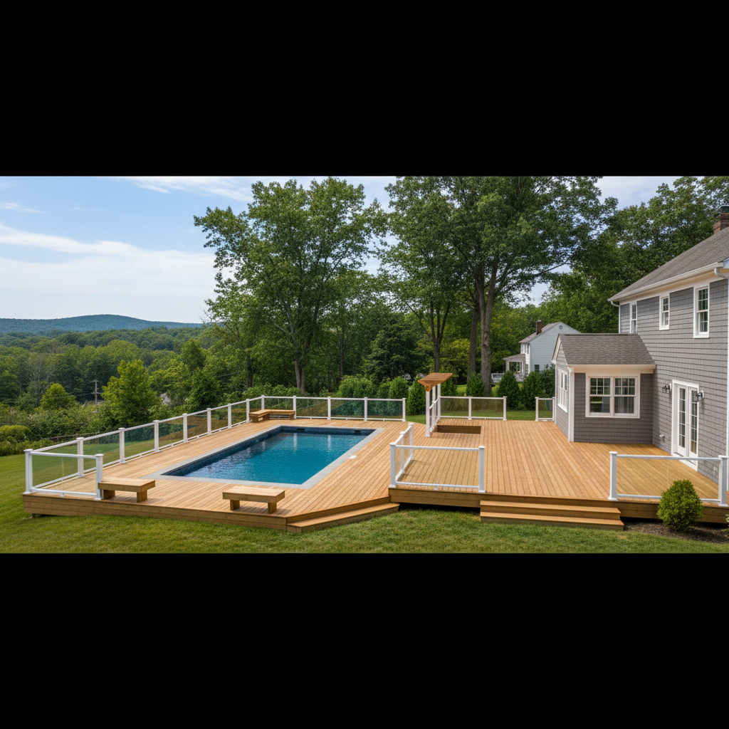 Completed pool decks work at a residential property in Hamden, CT
