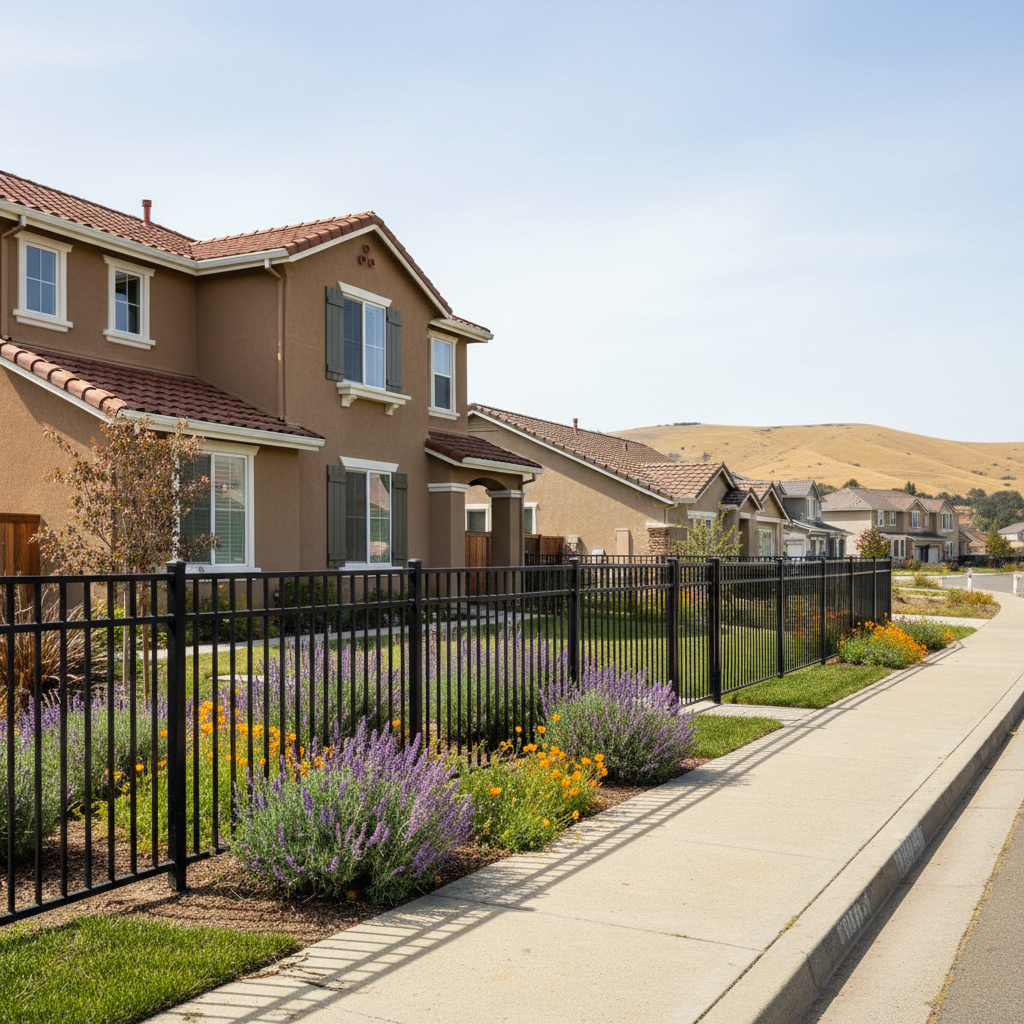 Completed aluminum fence installation work at a residential property in Vallejo, CA