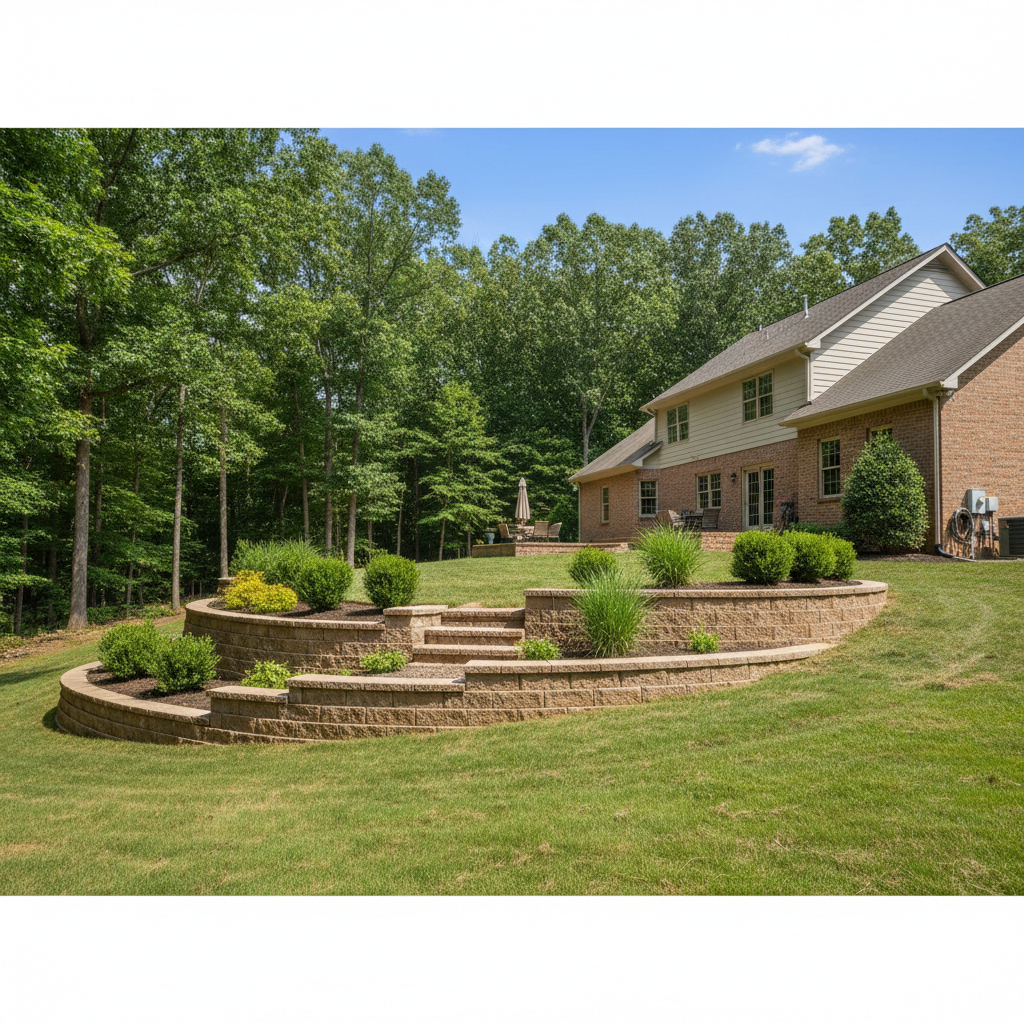 Completed concrete retaining walls work at a residential property in Oak Ridge, TN