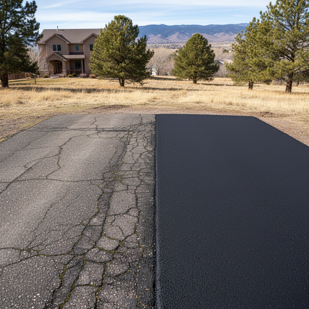 Completed asphalt patching work at a residential property in Thornton, CO