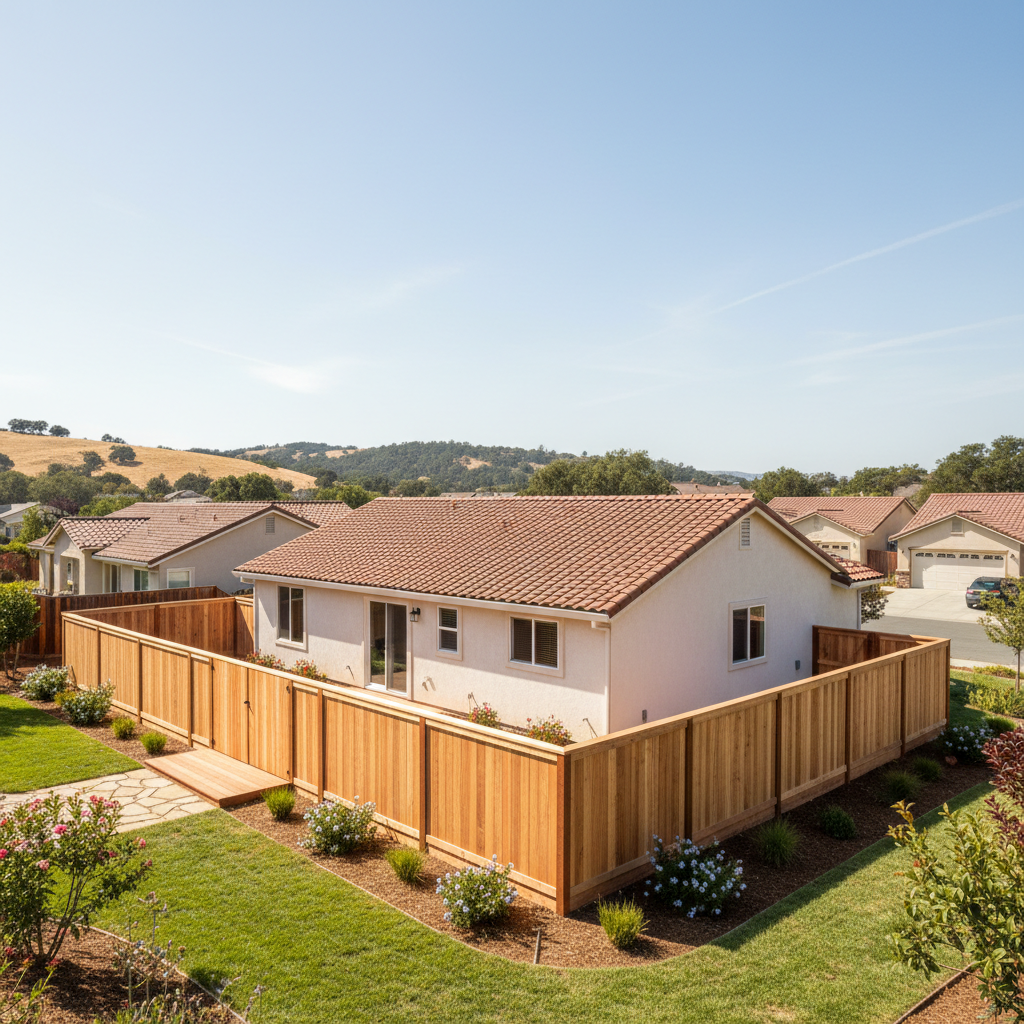 Completed privacy fence installation work at a residential property in American Canyon, CA