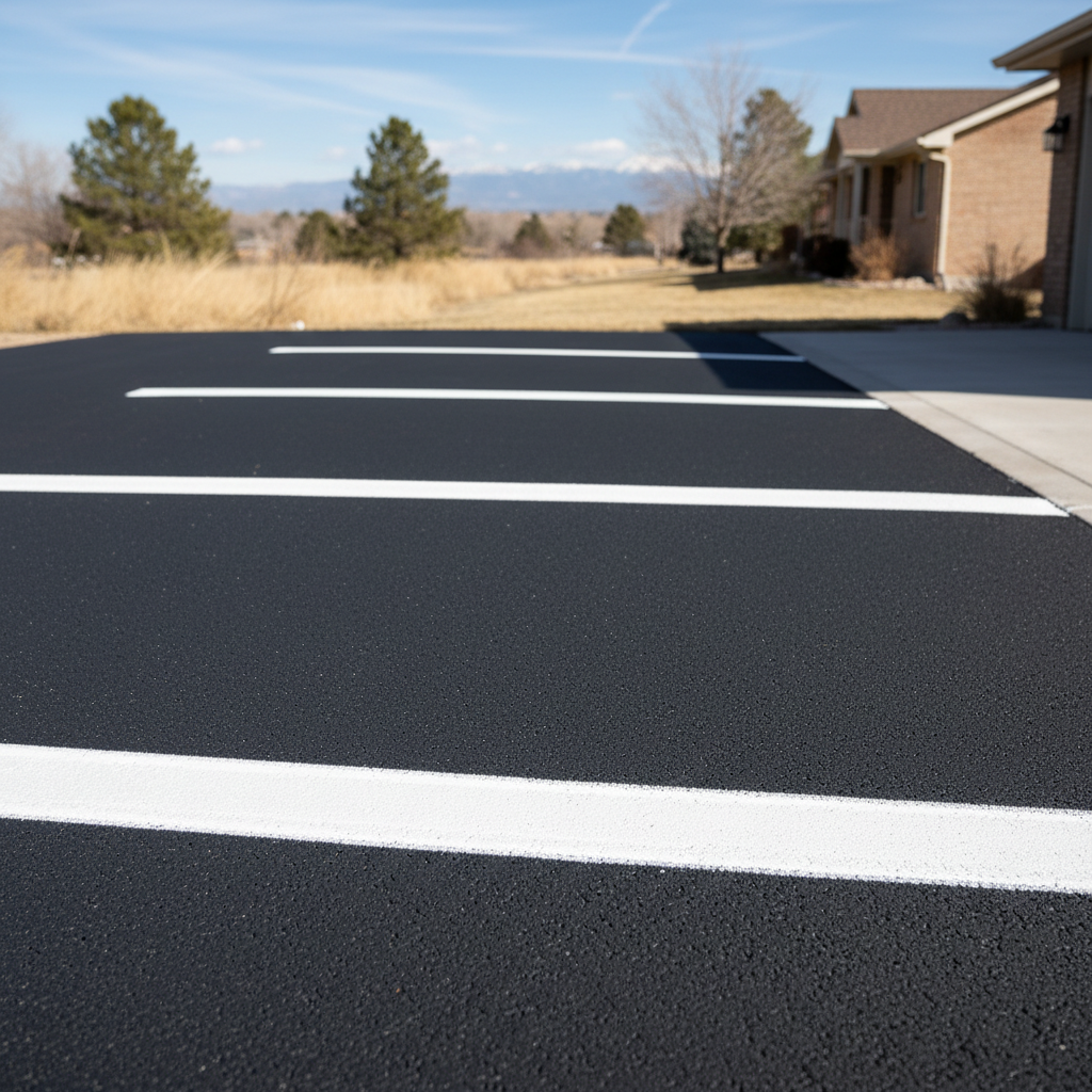 Completed asphalt striping work at a residential property in Thornton, CO