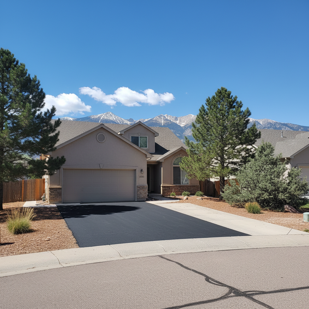 Completed asphalt repair work at a residential property in Thornton, CO