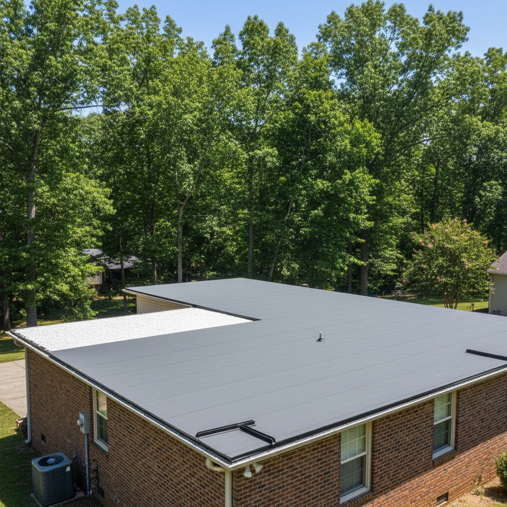 Completed flat roofing work at a residential property in Louisburg, NC