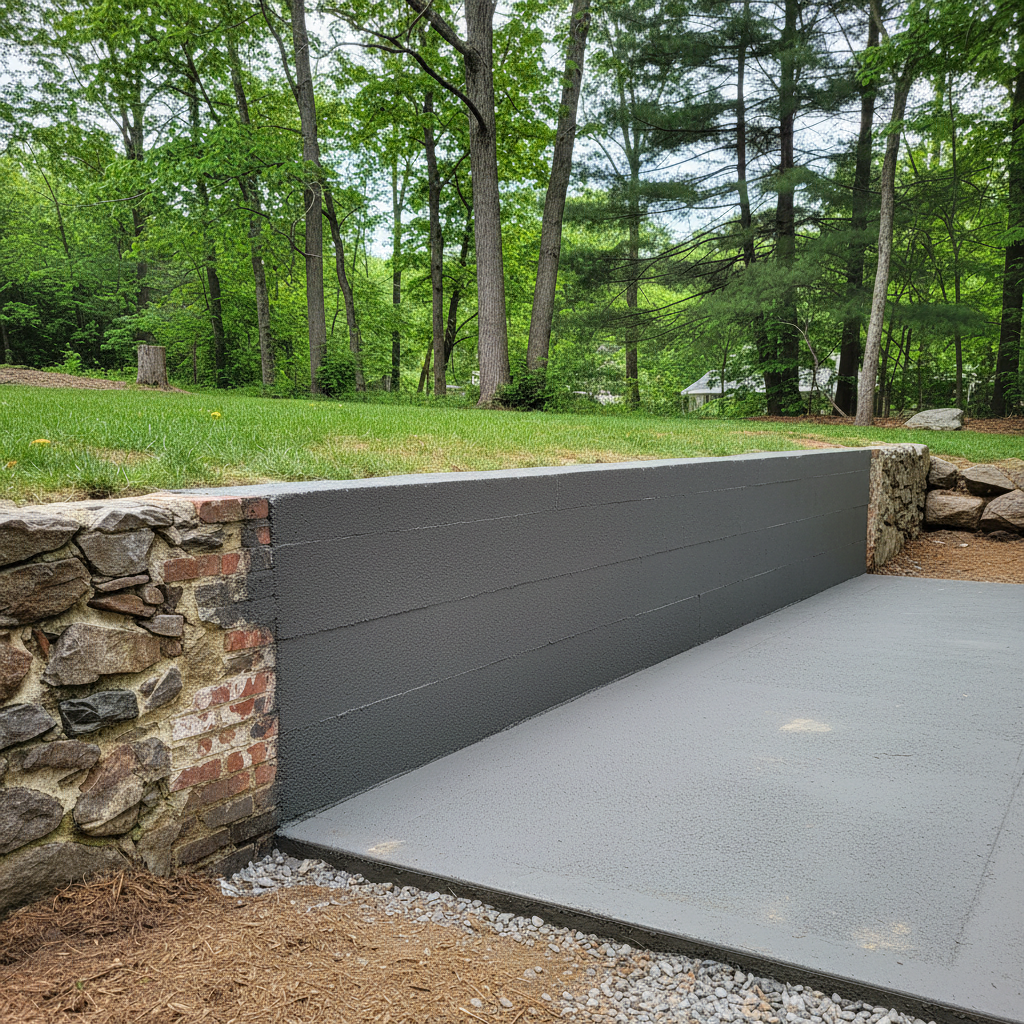 Completed masonry waterproofing work at a residential property in Lexington, MA