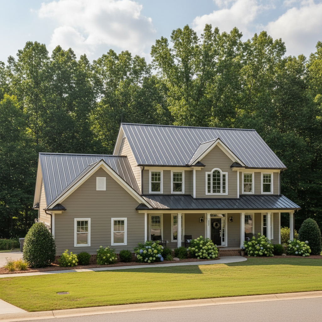 Completed metal roofing work at a residential property in Louisburg, NC