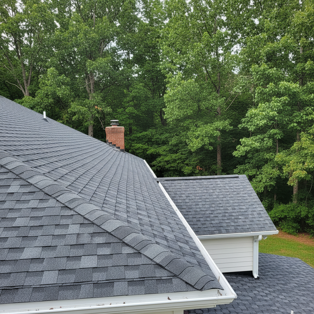 Completed roof replacement work at a residential property in Louisburg, NC