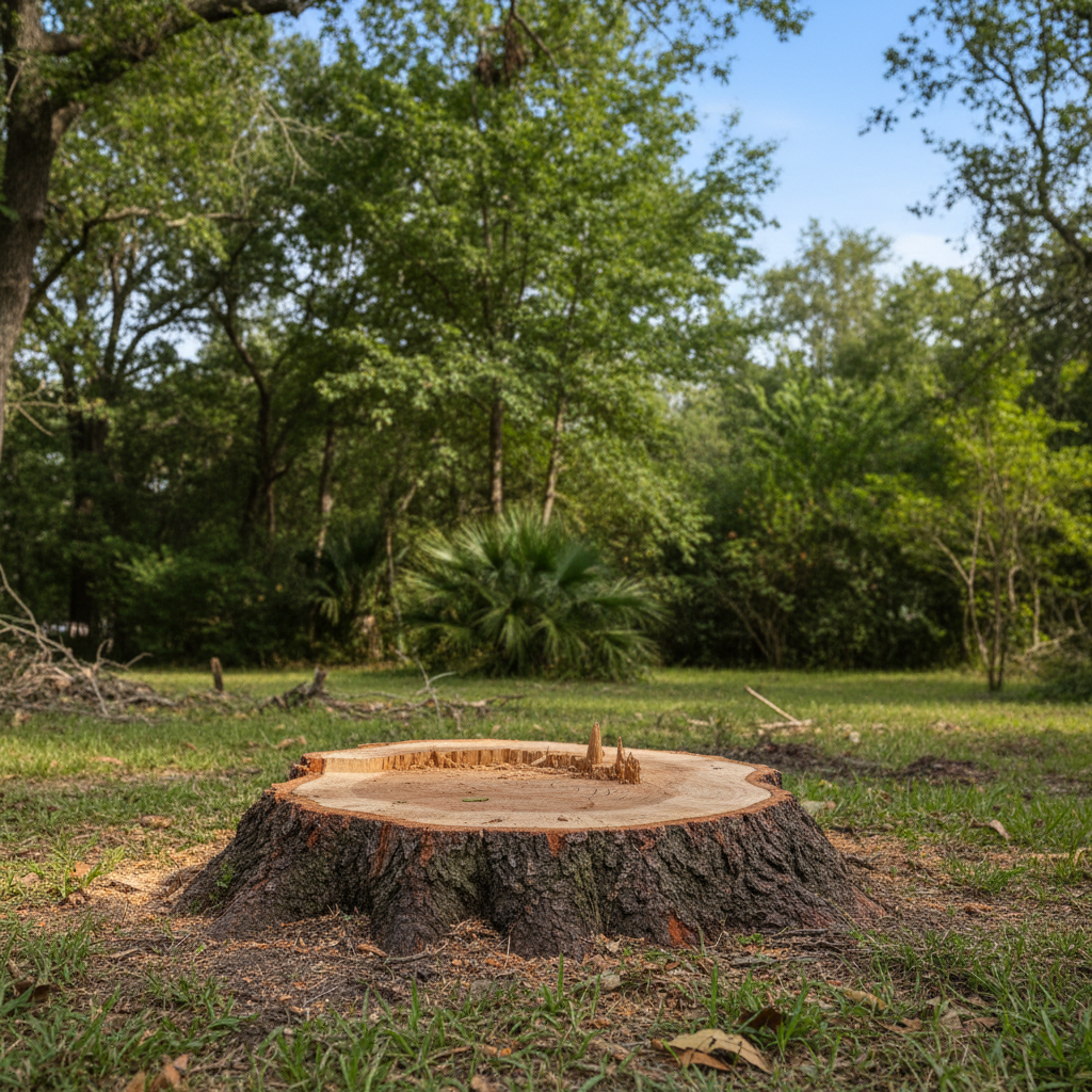 Completed tree removal work at a residential property in Huffman, TX