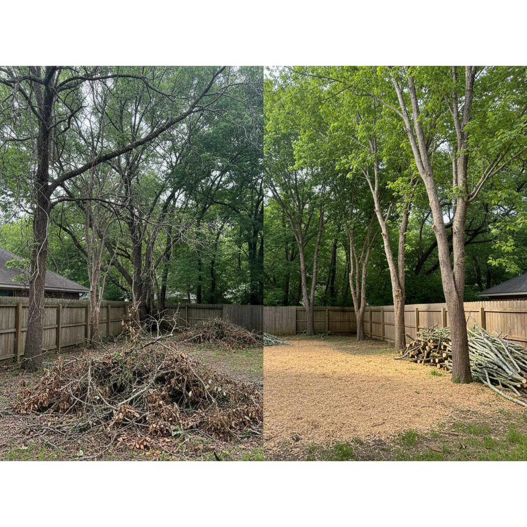 Completed tree trimming work at a residential property in Huffman, TX