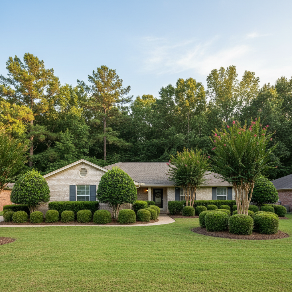 Completed shrub & bush trimming work at a residential property in Huffman, TX