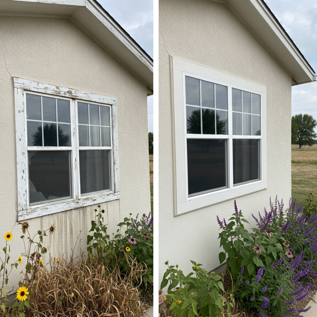 Completed window repair work at a residential property in Great Bend, KS