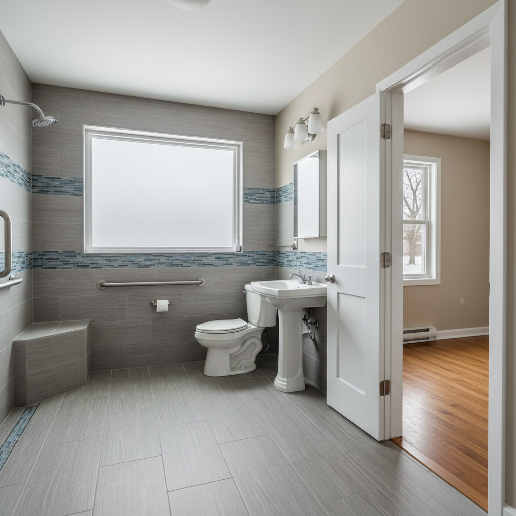 Completed handicap accessible bathrooms work at a residential property in Rockford, IL