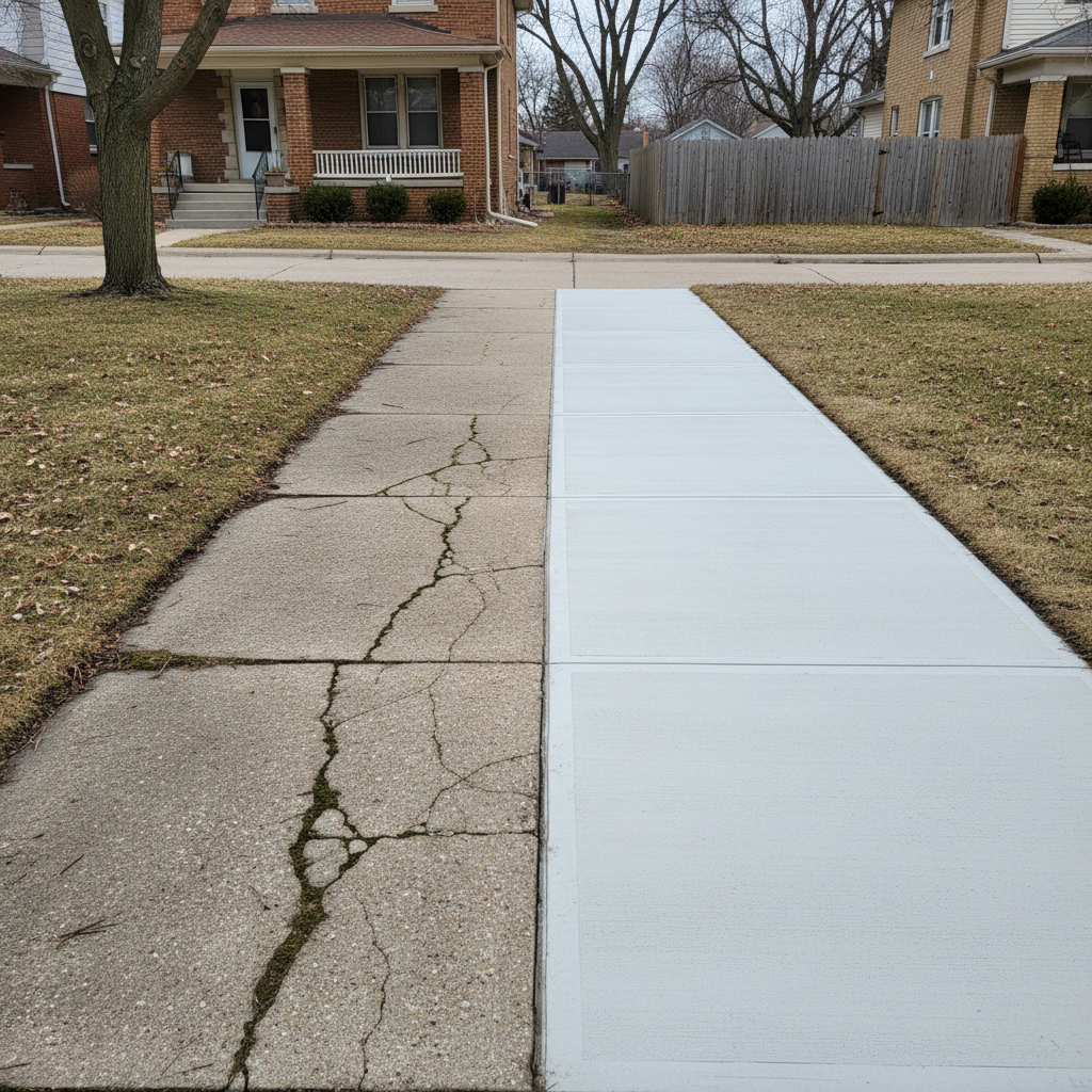 Completed concrete sidewalks work at a residential property in Cicero, IL