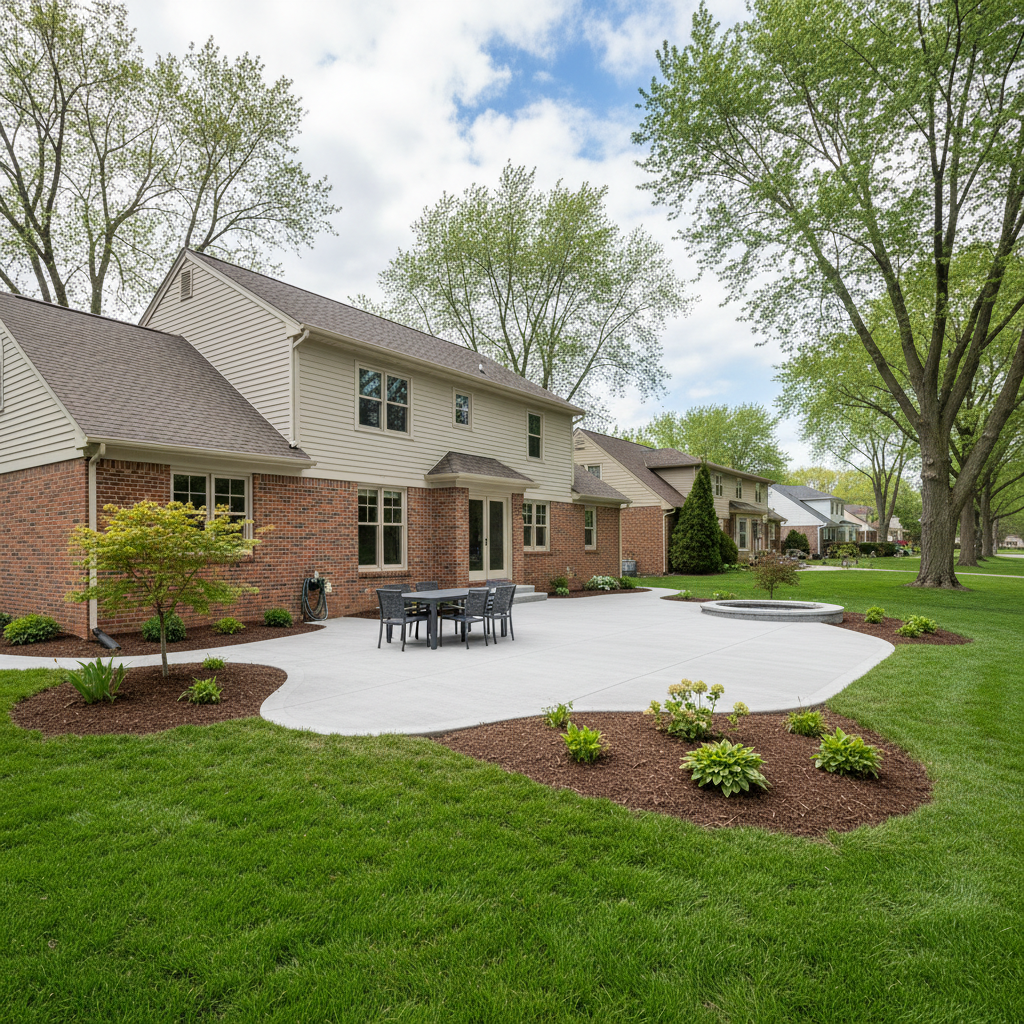 Completed concrete patios work at a residential property in Waukegan, IL