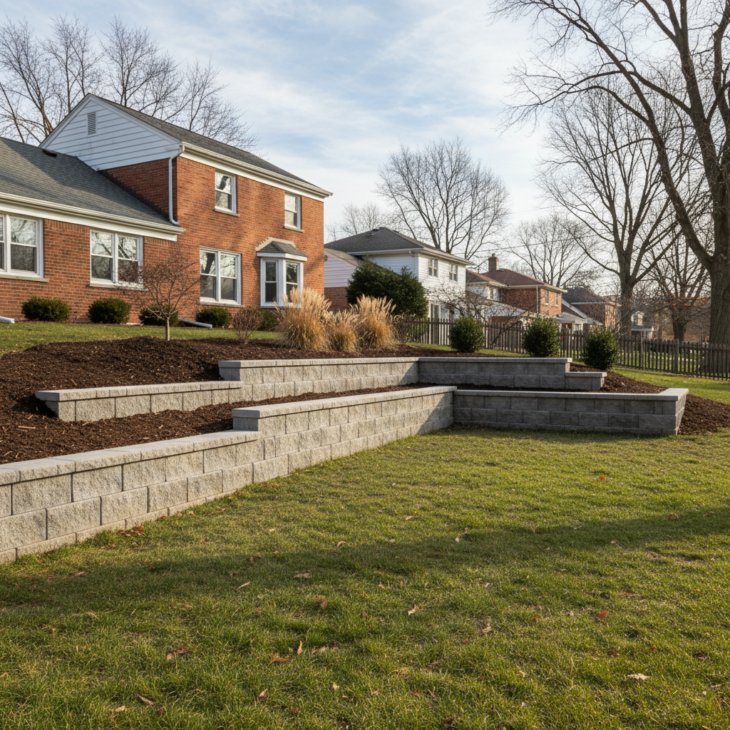 Completed concrete retaining walls work at a residential property in Cicero, IL