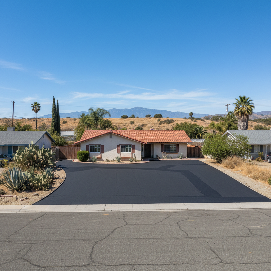 Completed asphalt repair work at a residential property in Banning, CA