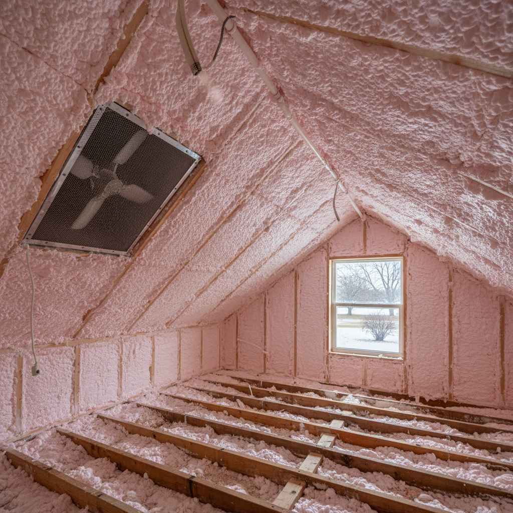 Completed open cell spray foam work at a residential property in Des Plaines, IL