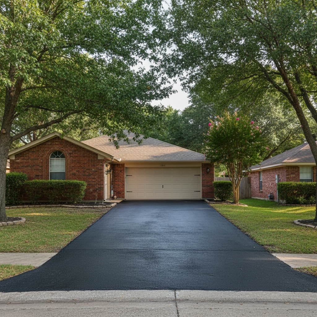 Completed asphalt sealcoating work at a residential property in Temple, TX