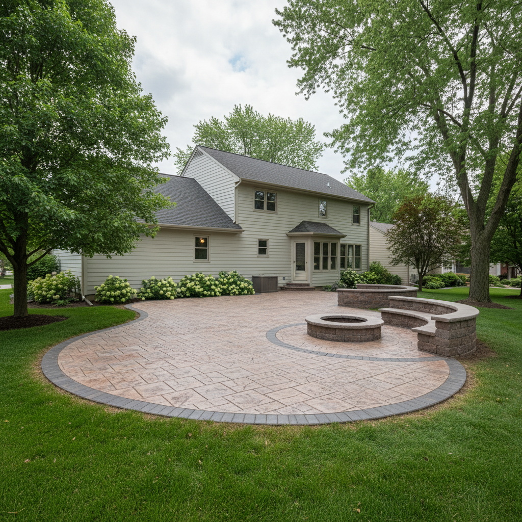 Completed stamped concrete work at a residential property in Schaumburg, IL