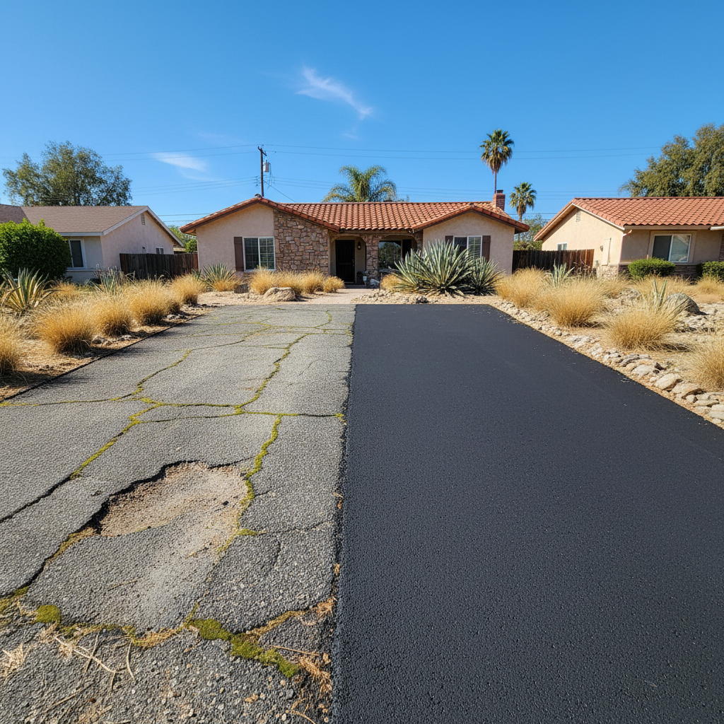 Completed driveway paving work at a residential property in Banning, CA