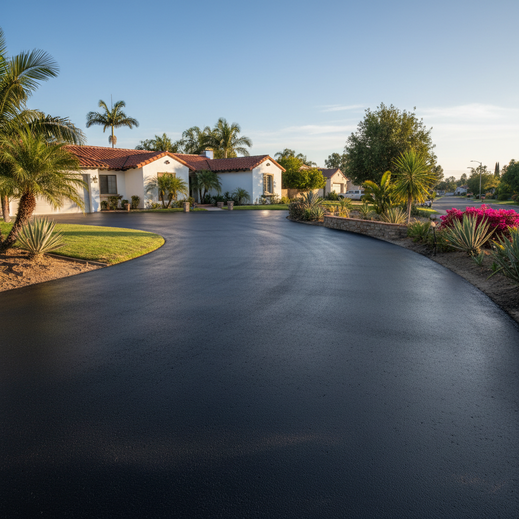 Completed asphalt sealcoating work at a residential property in Los Angeles, CA