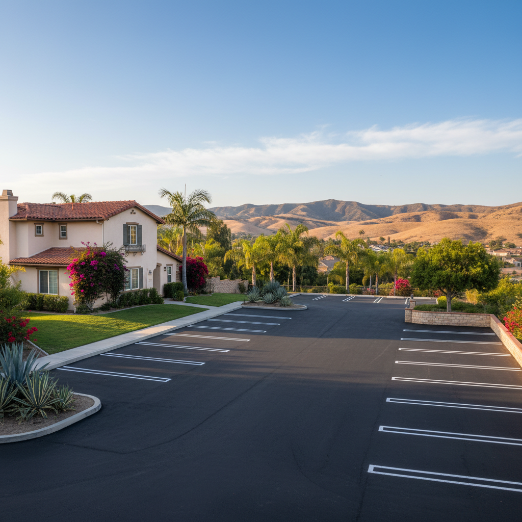Completed parking lot paving work at a residential property in Los Angeles, CA